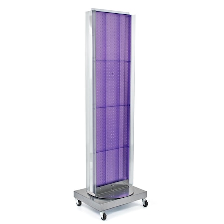 Azar Displays Two-Sided Pegboard Floor Display w/ Two C-Channel Sides on a Revolving Wheeled Base. 700258-PUR